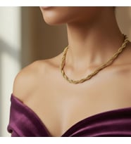Kadın Kalın Singapur Zincir Çelik Kolye  14K Altın Kaplama Kararmaz Lazer Kesim Burgu Model