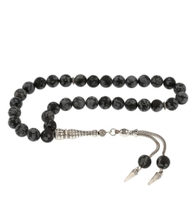 ?Doğaltaş Metal Püsküllü Obsidyen Taşı Tesbih