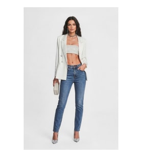Kadın Düz Kesim Slim Fit %100 Pamuk Mavi Jean Pantolon