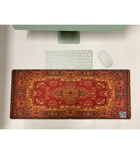 Mouse Pad, 30x70 cm, Mavi Halı Desen Baskılı, Kaymaz Taban, Bilek Destekli, Dikişsiz Kenar, Ergonomik, Ofis ve Oyuncular için (Turuncu Halı)