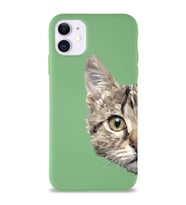 Apple iPhone 11 Uyumlu Lansman Kılıf Catface Tasarımlı Altı Kapalı İçi Kadife Kaplı Silikon Kapak (Şeffaf)