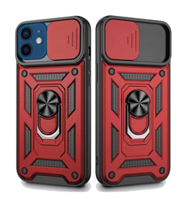 Apple iPhone 12 Mini Uyumlu Kızaklı Kamera Korumalı Tank Kılıf (Kırmızı)