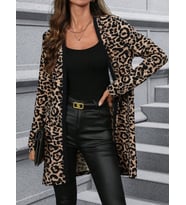 Kadın Uzun Kollu önü Açık Leopar Desenli Modal Ceket (Siyah)