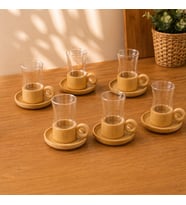 12 Parça Çay Seti - Bambu Bardak Altığı - Çift Cidarlı Cam - 150 ml