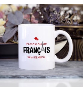 Kişiye Özel Fransızca Öğretmeni Kupa Bardak HB06A (Beyaz - Beyaz)