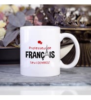 Kişiye Özel Fransızca Öğretmeni Kupa Bardak HB06A (Beyaz - Beyaz)