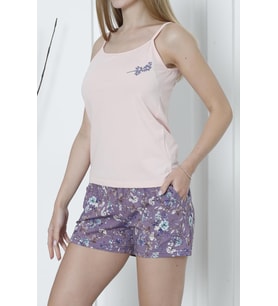 Kadın Şortlu Pijama Takımı İp Askılı Likrali Cepli SOMON
