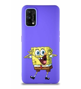Realme 7 Pro Soft Premier Kapak Sünger Bob Tasarımlı Silikon Kılıf - Mor (Şeffaf)