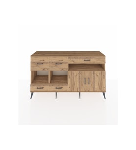 Kronos Konsol 4 Raflı 5 Çekmeceli 2 Kapaklı 176x59x99 Çam-Çam