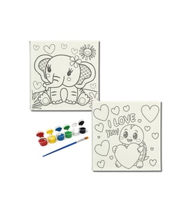 Okul Etkinliği-2'li Tuval Boyama Seti. 20x20 Cm Uv Baskı 6 Akrilik Boya 1 Fırça-model-389