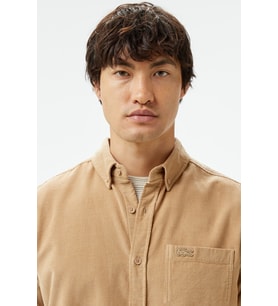 Lacoste Men's Regular Fit Button-Down Collar Velvet Shirt Brown Erkek Düğmeli Yaka Kadife Gömlek Kahverengi