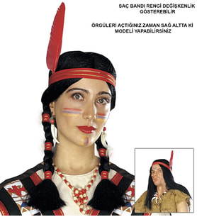 Tüylü Örgülü Hint Peruğu Kızılderili Peruğu
