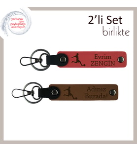 Futbol Figürlü Doğum Gününe Uygun Hediye, Erkek Çocuğa Kişisel Deri Set, Nar Çiçeği-Açık Kahve