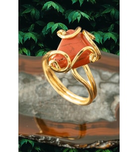 Sertifikalı Gold Rokoko Model Kırmızı Jasper Taşı Yüzük - Ayarlamalı (Çok Renkli)