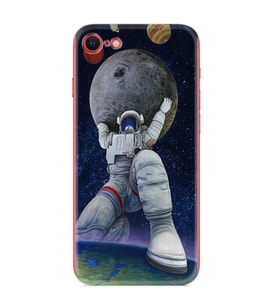 Apple iPhone 5 6 7 8 Plus Se XR Kılıf Desemli Silikon Astronot ve Dünya 1759