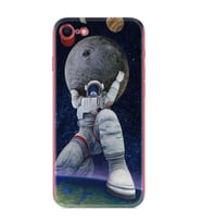 Apple iPhone 5 6 7 8 Plus Se XR Kılıf Desemli Silikon Astronot ve Dünya 1759