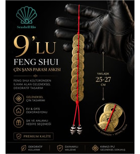 9’lu Feng Shui Çin Şans Parası Askısı Geleneksel Dekoratif Süs Yaklaşık 25-27 cm 1 Adet