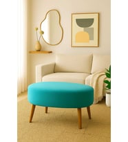 Teddy Oval Puf Bench Ahşap Retro Ayak Dekoratif Peluş Tabure