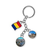 Romanya Üçlü Epoksi Metal Çift Taraflı Damla Anahtarlık Romania (Çok Renkli)