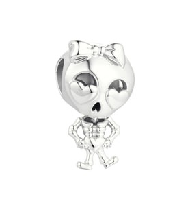 Hareketli Fiyonklu İskelet Kız Charm  925 Ayar Gümüş