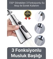 Yeni Seri Kaliteli Şık 3 Fonksiyonlu 720 Derece Dönebilen Mutfak Lavabo Banyo Metalik Musluk Başlığı