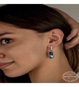 Swarovski Crystal Taşlı Gümüş Mavi Baget Sallantılı Kadın Küpe