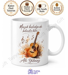 Gitarist Temalı Kişiye Özel Baskılı Kupa Bardak Müzisyen Hediye