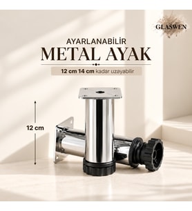 Metal Ayarlanabilir 12 cm Krom Destek Ayak Mobilya Kanepe Baza Koltuk Dolap Sehpa TV Ünitesi Ayağı