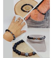 Kar Tanesi Obsidyen & Oniks Taşı 8mm Unisex Tasarım Bileklik Hawaii Model (5640)