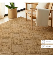 Ocean Home Textile Yıkanabilir Saçaklı Jüt Görünümlü Naturel Renk Karo Desenli Halı Kilim 160 x 230 cm (Model 1)