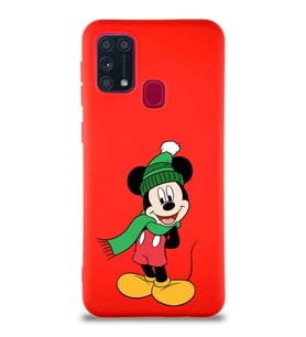 Samsung Galaxy M31 Soft Premier Kapak Mickey Mouse-G Tasarımlı Silikon Kılıf - Kırmızı (Şeffaf)