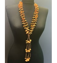 EL YAPIMI DENİZ MİDYE KABUKLU BONCUKLU TASARIM KADIN KOLYE BOY 34 CM (Kahverengi)