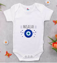 BK Kids Maşallah Tasarımlı Beyaz Bebek Body Zıbın-1