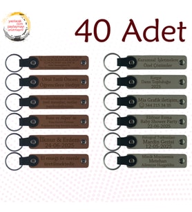 A Kahve & Kül Gri, Firma Açılışında Dağıtılacak Hediye, 40’lı Set, İsimli Anlamlı Deri Anahtarlık