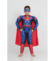 Life For Moda Erkek Çocuk Kaslı Superman Kostümü - Süper Kahraman Kostümü, Parti Kostümü (Mavi)