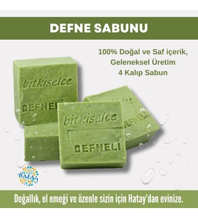 Bitkiselce Saf ve doğal içeriklerle Defneli Gar Sabunu  450 gr (4 Kalıp)