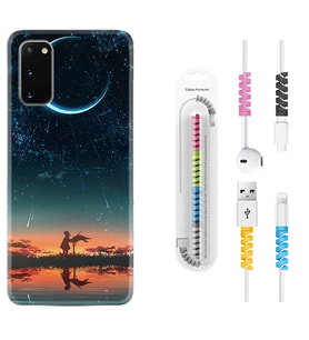Samsung A02S A03S A10 A12 A13 A21S A22 Kılıf Kablo Koruma Spiral Silikon Ay ve Kız 1720