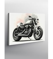 Kanvas Tablo Siyah Beyaz Motosiklet Çizimi