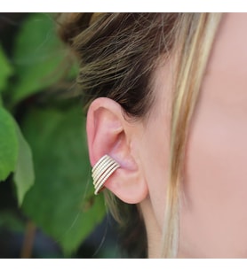 Ear Cuff Zirkon Taşlı Gold Kaplama Gümüş Kıkırdak Küpe