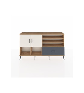 Arges Konsol 7 Raflı Tek Çekmeceli 2 Kapaklı 176x30x99 Çam-Aytaşı/Antrasit