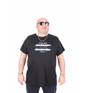 Starbattal Erkek Büyük Beden Sıfır Yaka Tişört Start Stop 25178 SIYAH