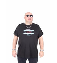 Starbattal Erkek Büyük Beden Sıfır Yaka Tişört Start Stop 25178 SIYAH