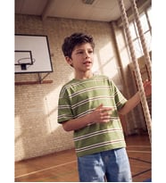 LCW Kids Yeşil Bisiklet Yaka Çizgili Erkek Çocuk Tişört