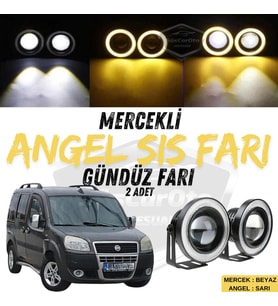 Fiat Doblo D2 2005-2010 Uyumlu Mercekli Angel Sis Farı Metal 76 mm Sarı Halkalı Gündüz Farı 2 Adet