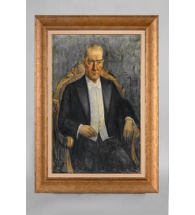 Çerçeveli Paspartulu Atatürk Tablo a36 (Gold)