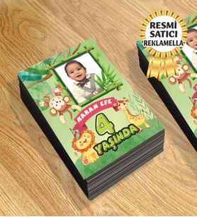 Safari Temalı Kişiye Özel Resimli Doğum Günü Magneti  8x6  Cm 10 Adet (Yeşil)