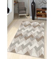 Bej Zigzag Kaymaz Tabanlı Makinede Yıkanabilir Halı KN007 - 100 x 160 cm