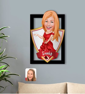 BK Gift Kişiye Özel İsimli Kadın Manken Karikatürlü 3D Ahşap Tablo-1