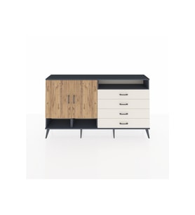 Arges Konsol 5 Raflı 4 Çekmeceli 2 Kapaklı 176x30x99 Antrasit-Çam/Aytaşı