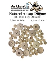 Düğme Naturel Ahşap 60 Adet 1 Paket Okul Kreş Sanat Etkinlik Anasınıfı 1,2cm 50 Adet 2,5cm 10 Adet (Natural)